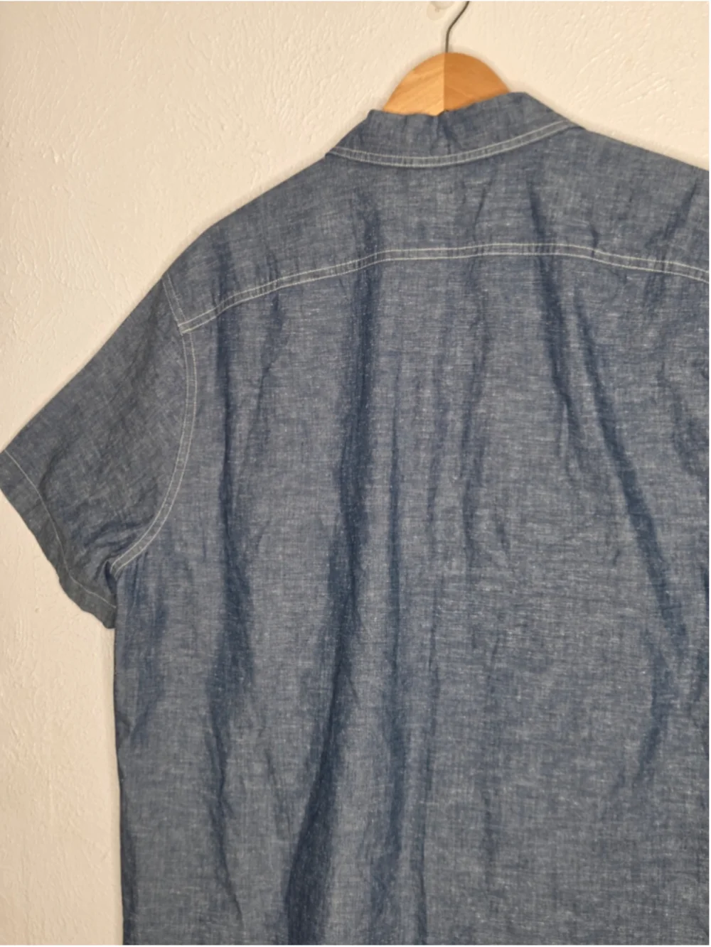 J.Crew Wallace & Barnes Guayabera Shirt Men's Large Chambry Blue Short Sleeve